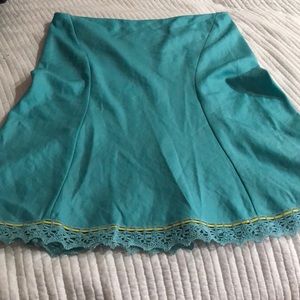 DKNY Silkish Turquoise Skirt with Crochet Trim